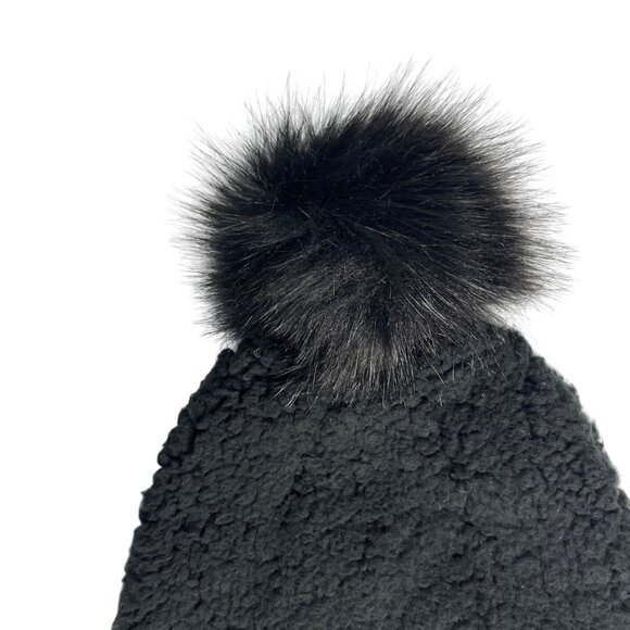 Hollister Hat Womens Black New WOT Ball Top Fleece Fuzzy - Picture 2 of 10
